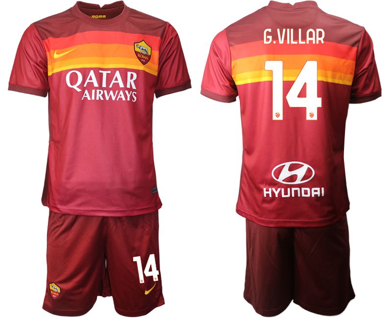 Men 2020-2021 club AS Roma home #14 red Soccer Jerseys